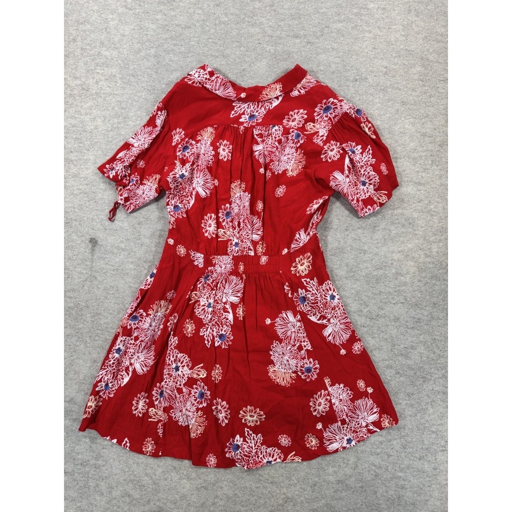 Free People Hawaii Mini Dress Womens M Viscose Floral Short Sleeve Smocked Waist - Picture 5 of 12
